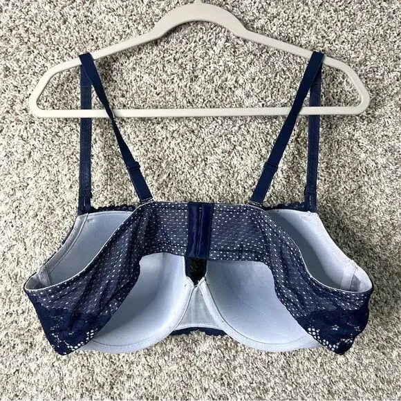 Torrid Bra Women’s 44B Deep Navy Blue Floral Lace Push-Up Demi - Picture 6 of 10